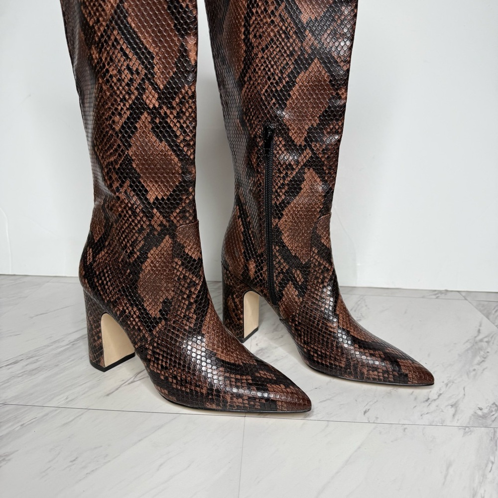 Steve Madden Evey Brown Snakeskin Pointy Toe Heeled Tall Boot 5 1/2 M - Picture 10 of 15